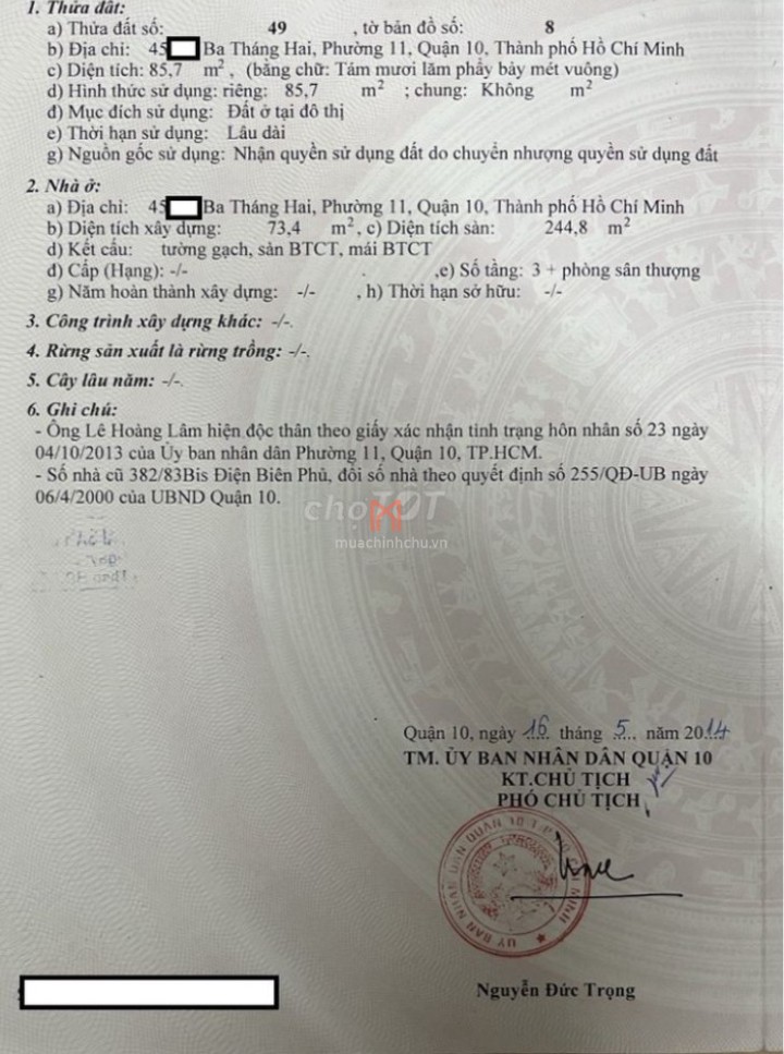 Nhà bán Quận 10 hướng nhà Đông Nam