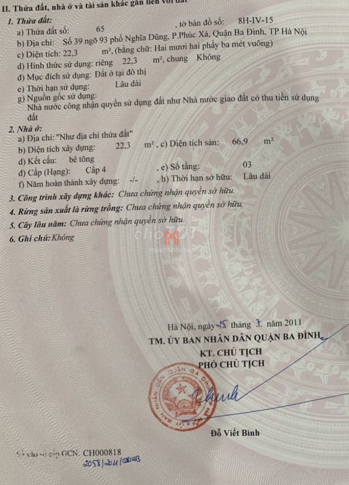 Nhà bán Phường Phúc Xá giá bán 3.45 tỷ