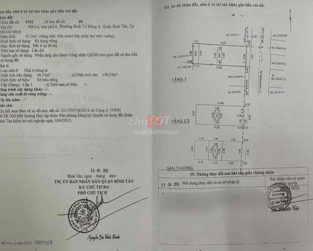 Nhà bán Quận Bình Tân 3 phòng tắm