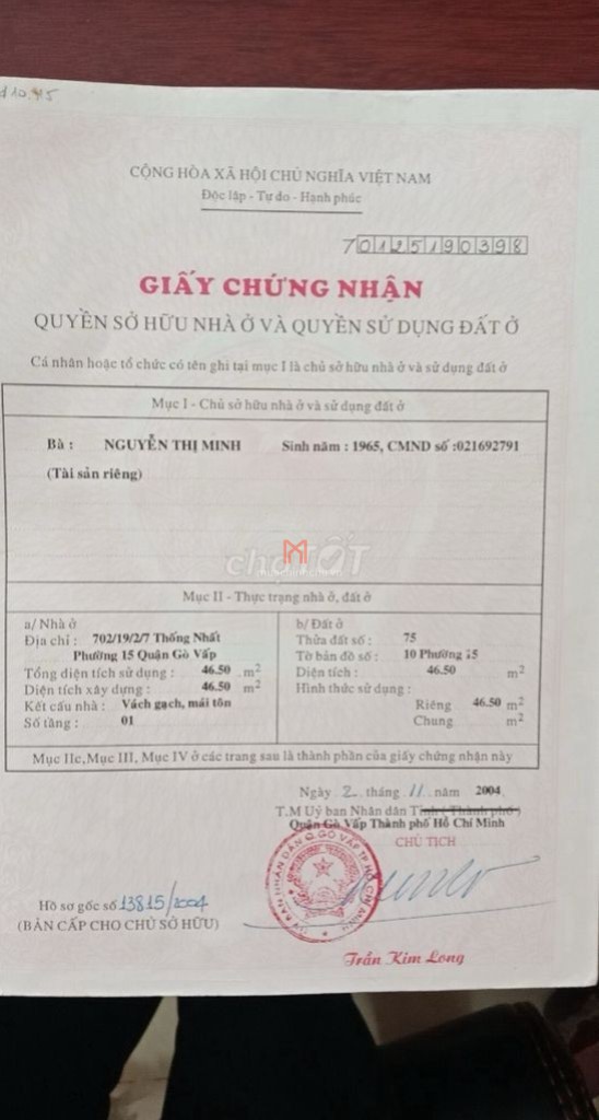 Nhà bán Thống Nhất chiều rộng 6.5