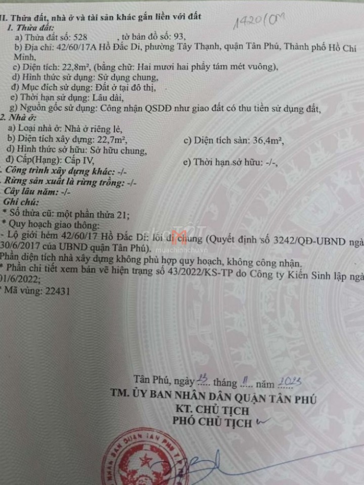 bán Nhà Q Tân Phú chiều rộng 3.2