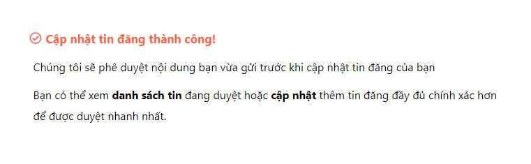 thông báo sửa tin thành công