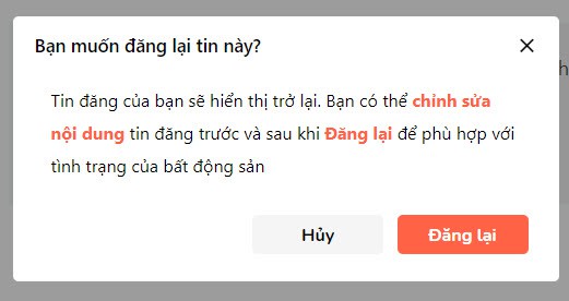 xác nhận việc đăng tin lại