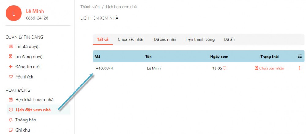 quản lý lịch hẹn xem nhà