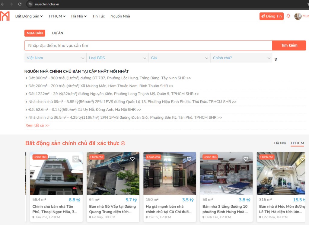 trang web mua bán nhà đất chính chủ muachinchu